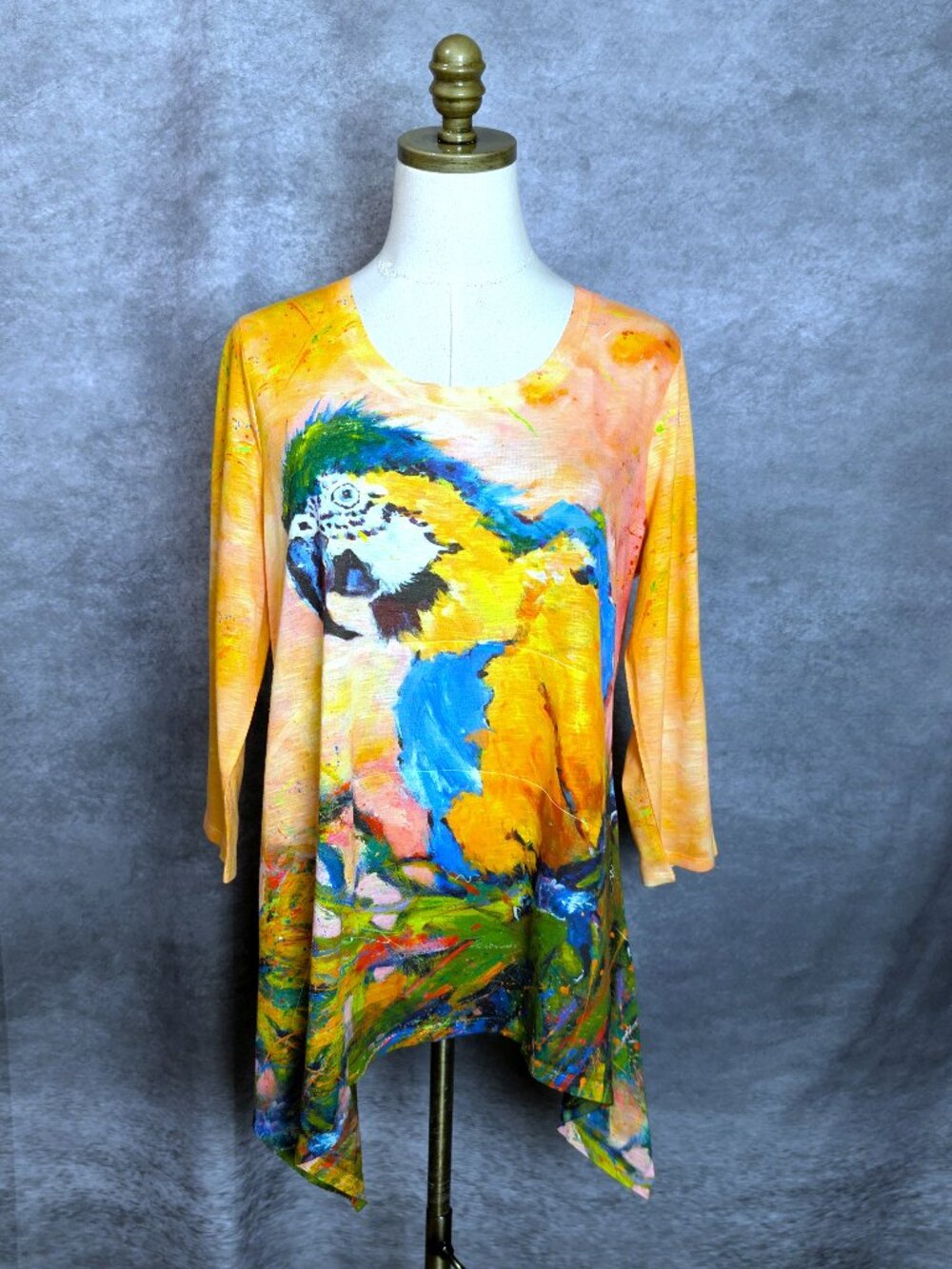 Leoma Lovegrove Parrot Asymmetrical Tunic Top L Artistic Tropical Bright Boho